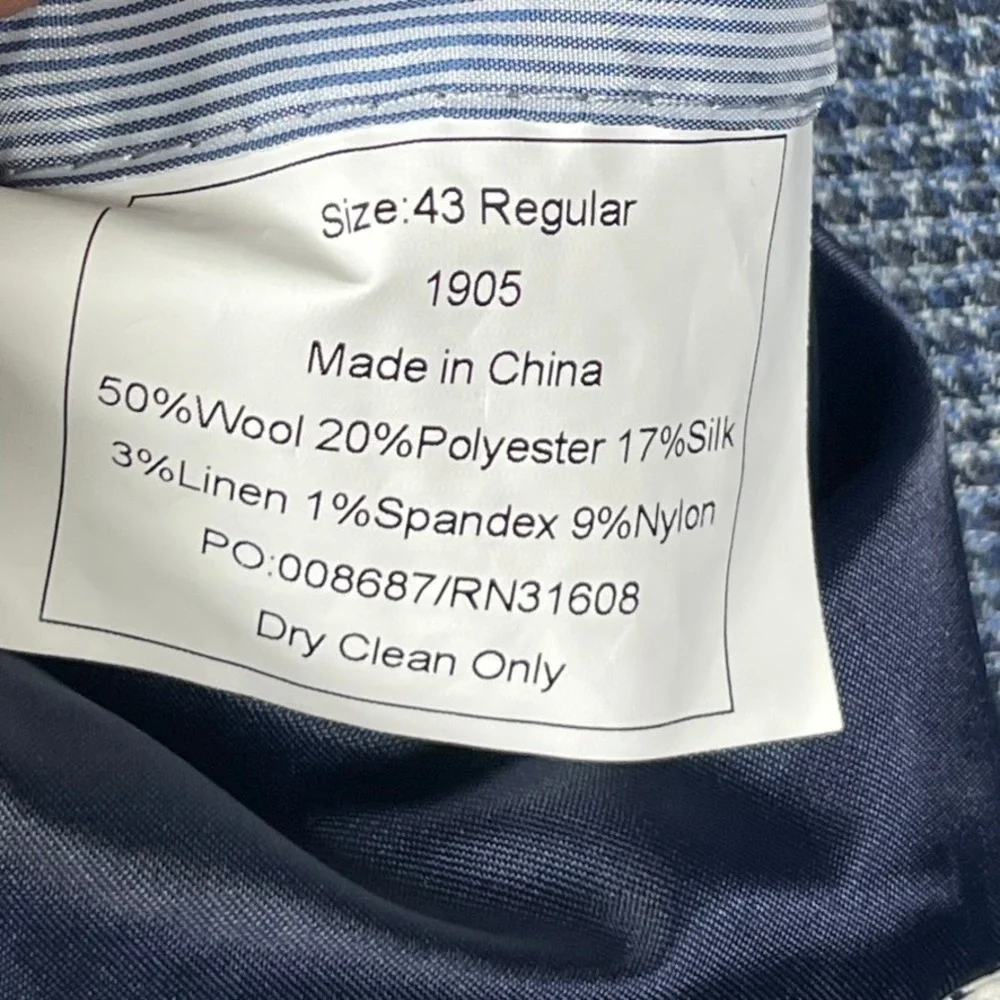 Jos. A. Bank 1905 Blazer Mens 43R Unstructured Blue Wool Silk Linen Tailored Fit